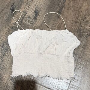 La Hearts Cream Smocked Spaghetti Strap Crop Top